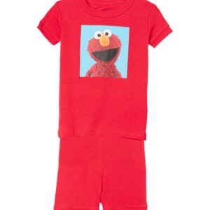 Sesame Street Boys' 2-Piece Snug-fit Organic Cotton Pajama Set, Soft & Cute for Kids, Square ELMO, 3T