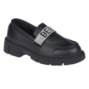 bebe Girl's Mary Jane Loafers Patent Platform Casual Black Uniform Shoes for Girls - Kids School Shoes Little Kid/Big Kid, Black 2, 12