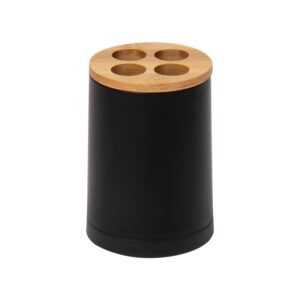 Maison Sucasa Toothbrush Holder for Bathroom, Countertop, Bathroom Accessory, Plastic and Rayon from Bamboo, Black