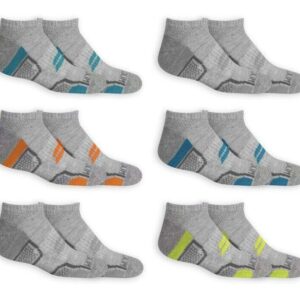 Fruit of the Loom Boys 6 Pack Active No Show Socks, 7-8.5, Gray Assorted