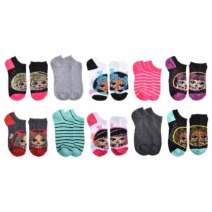 L.O.L. Surprise! Girls' OMG Dolls No Show Socks, White (10 Pack), Small