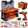 Kids Tool Set, 63 Piece Toddler Tool Set with Tool Box & Electric Toy Drill, Pretend Play Tools Construction Tool Set for Kids,