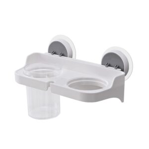 Cetomo Hair Tool Organizer Holder with Clear Acrylic Removable Cup and Built-in Cord Storage Hole for Comb Dryer Curling Wand Razor Bathroom Washbasin, Wall Mounted Plastic Adhesive White