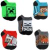 Minecraft Boy's 5 Pack Character Socks, Green/Charcoal, Small