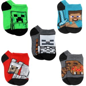Minecraft Boy's 5 Pack Character Socks, Green/Charcoal, Small