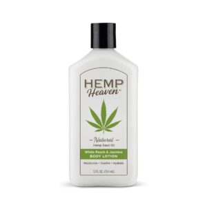 Hemp Heaven Body Lotion White Peach & Jasmine Scent - 12 oz - Moisturizing Body Lotion for Dry Skin with Natural Hemp Seed Oil and Nourishing Vitamins - Made in USA