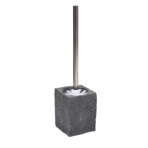 Maison Sucasa Toilet Brush and Holder Set, for Bathroom, Bathroom Accessory, Stone Design, Resin, Gray