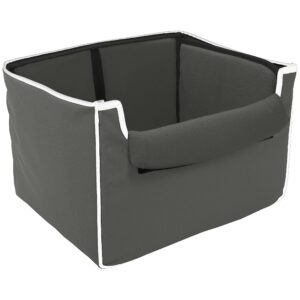 Precious Tails Collapsible Pet Booster Car Seat Box with Plush Fleece Cover, Cushion Insert and Foam Padded Panel - Foldable Carseat for Small Pet Dogs and Puppies Under 20 lbs, Grey