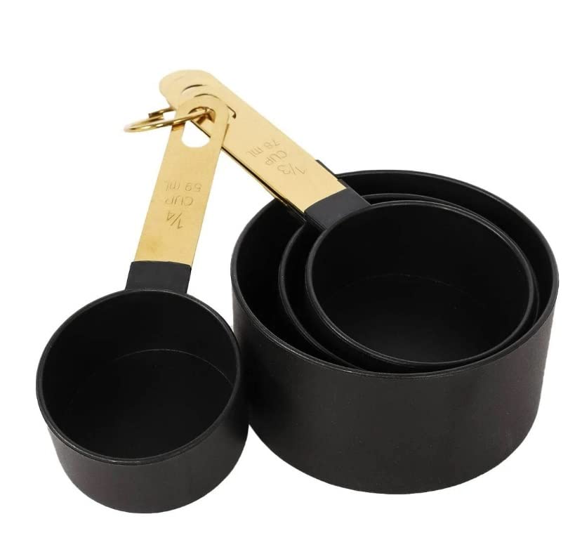 MRKT FINDS 4PCS Measuring cup set with golden steel handle (Black)
