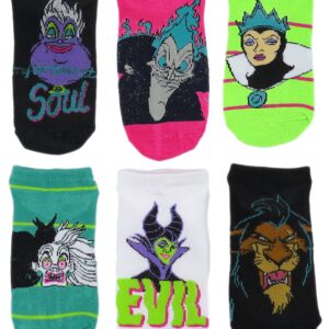 Disney Womens Villains No Show Ankle Socks 6 Pair Pack Shoe Sizes 4-10