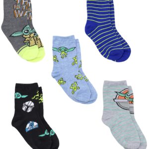 STAR WARS The Mandalorian Baby Yoda Novelty Crew Socks for Boys Multi Pack of 5, Grey, Medium