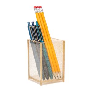 Maison Sucasa Pen Cup, Accessory Holder, Desktop Organization, Office, Acrylic, 2.5" L x 2.5" W x 4" H, Gold