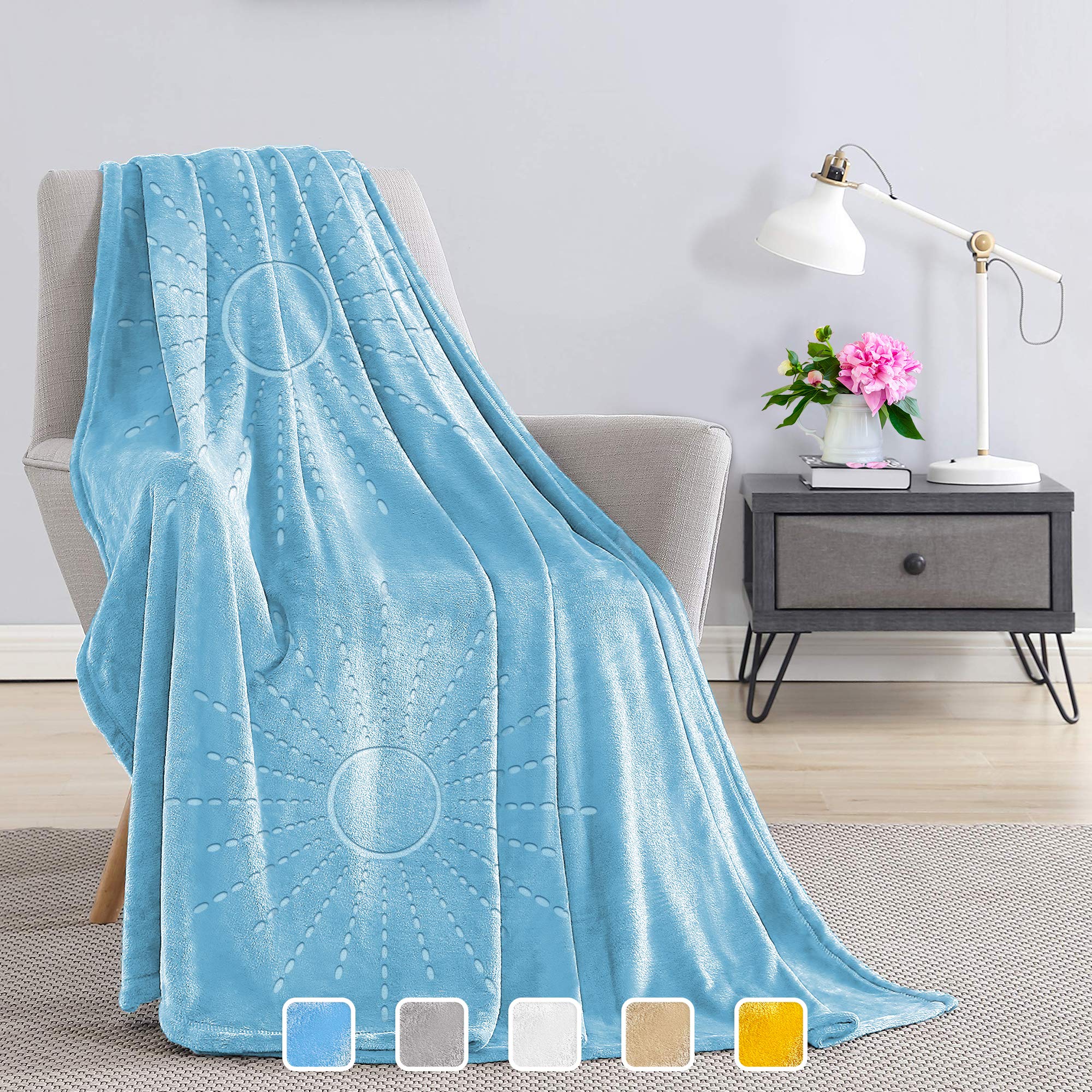 JULY HOME Flannel Fleece Throw Blankets for Couch or Bed - Plush Soft and Warm 330GSM Lightweight Microfiber Blanket for Home Sofa and Bedroom (Throw 50"x60", Blue)