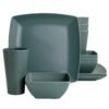 Gibson Home Grayson Melamine 12 Piece Square Dinnerware Set in Green