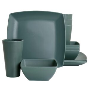 Gibson Home Grayson Melamine 12 Piece Square Dinnerware Set in Green