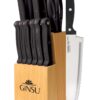 Ginsu Kiso 14-Piece Black Knife Set with Natural Block - Dishwasher Safe and Always Sharp