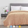 JULY HOME Flannel Fleece Throw Blankets for Couch Bed or Sofa - Soft 330GSM Bedspreads Queen Size - Lightweight Warm Plush Microfiber Blanket for Home and Bedroom (Queen 90"x90", Beige)