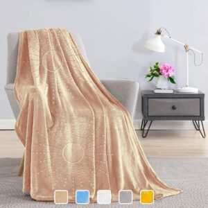 JULY HOME Flannel Fleece Throw Blankets for Couch or Bed - Plush Soft and Warm 330GSM Lightweight Microfiber Blanket for Home Sofa and Bedroom (Throw 50"x60", Beige)